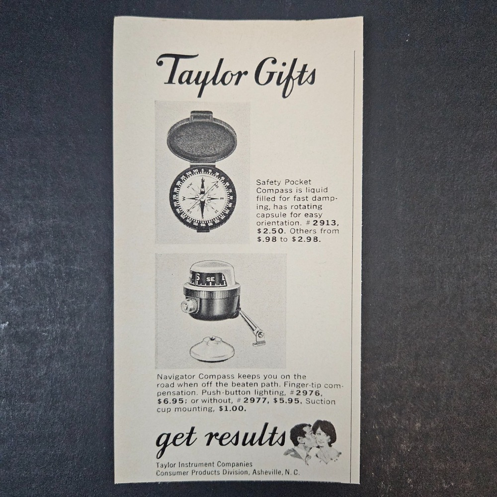 1966 Taylor Instrument Pocket‎ Navigator Compass Vintage Print Ad Asheville NC